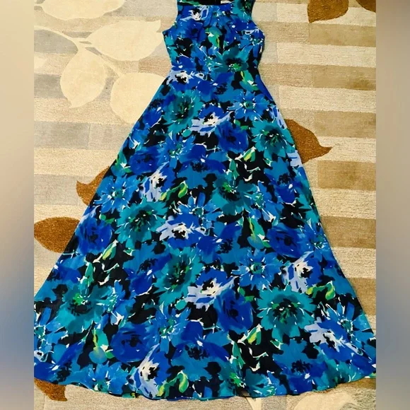 Eliza J Sleeveless Maxi Dress Blue Floral Chiffon - Picture 3 of 7